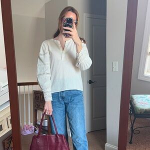 Loft Spring2025 Lace Inset Cotton Blouse